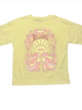 Billabong Yellow Oversized Graphic Sun Flowers Tee Shirt Girls Small NWT Pink